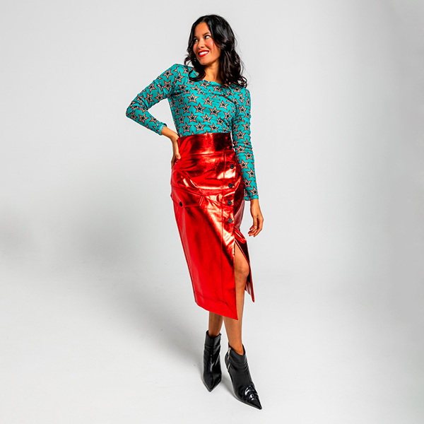 Falda-Midi-Roja-Metalizada