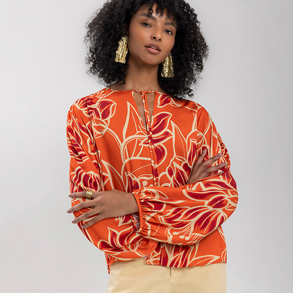 Blusa Istambul Bell Flowers Laranja