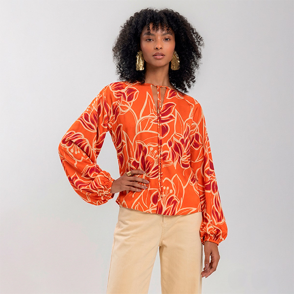 Blusa Istambul Bell Flowers Laranja