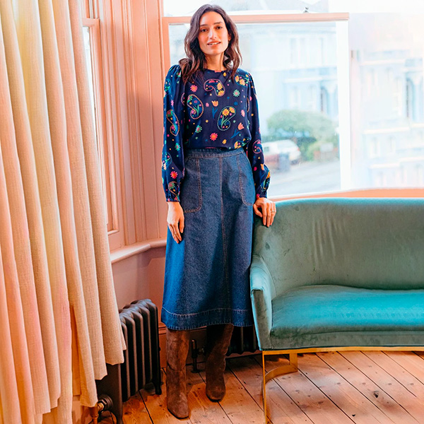 Joanna Midi Skirt Deep Blue Denim