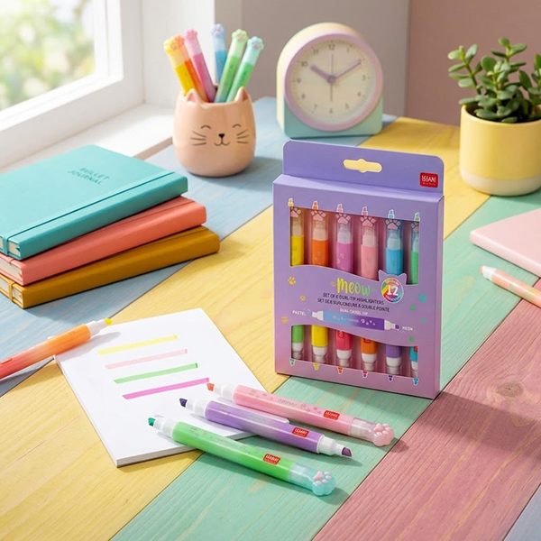 Set de 6 Subrayadores Doble Punta Meow