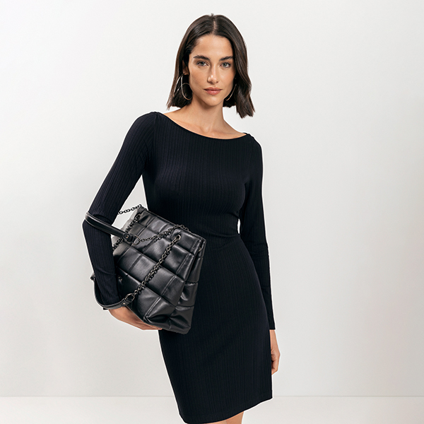 Vestido Canale Mangas Preto Reativo