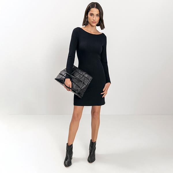 Vestido Canale Mangas Preto Reativo