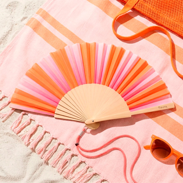 Abanico rayas rosa y naranja