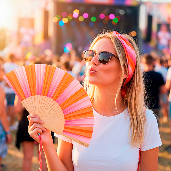 Abanico rayas rosa y naranja