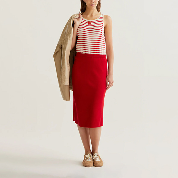 Falda-midi-punto-rojo