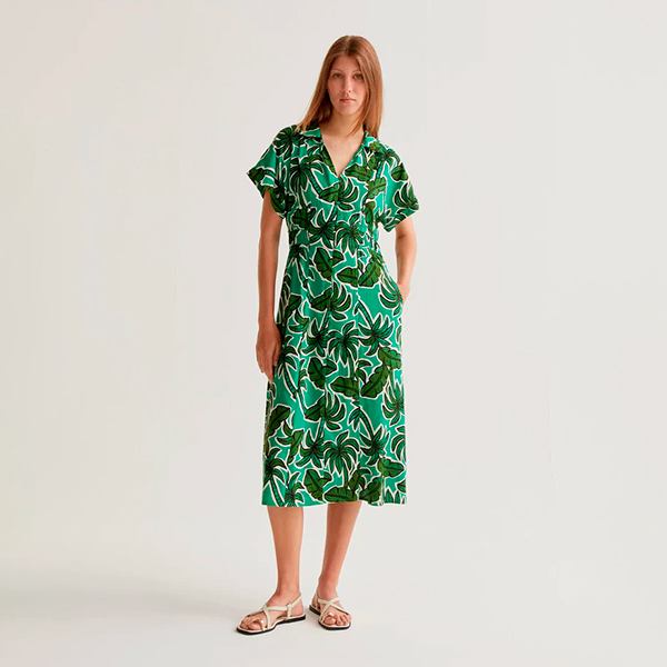 Vestido-midi-estampado-Palm-Tree