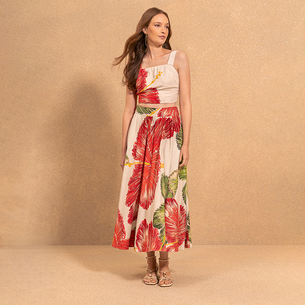 Falda Hibiscos Bege