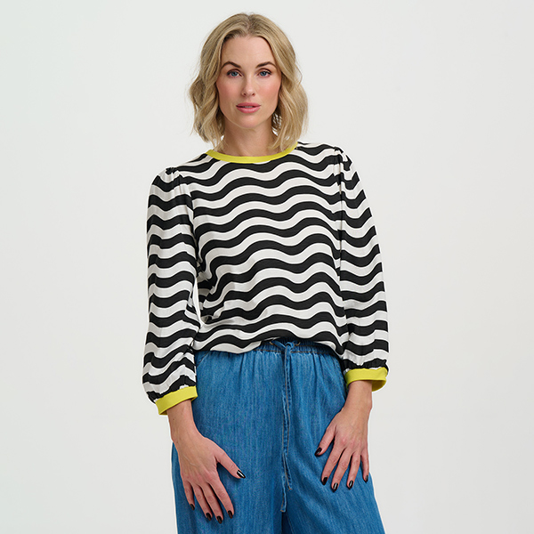 Kitty Jersey Top Waves Black