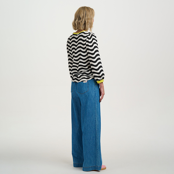 Kitty Jersey Top Waves Black