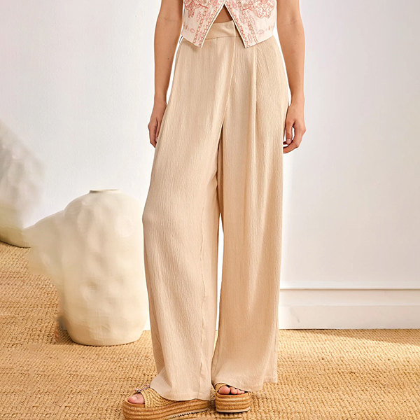 Pantalón Corte Ancho Beige