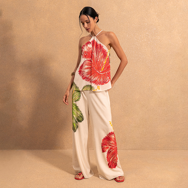 Pantalón Hibiscos Bege