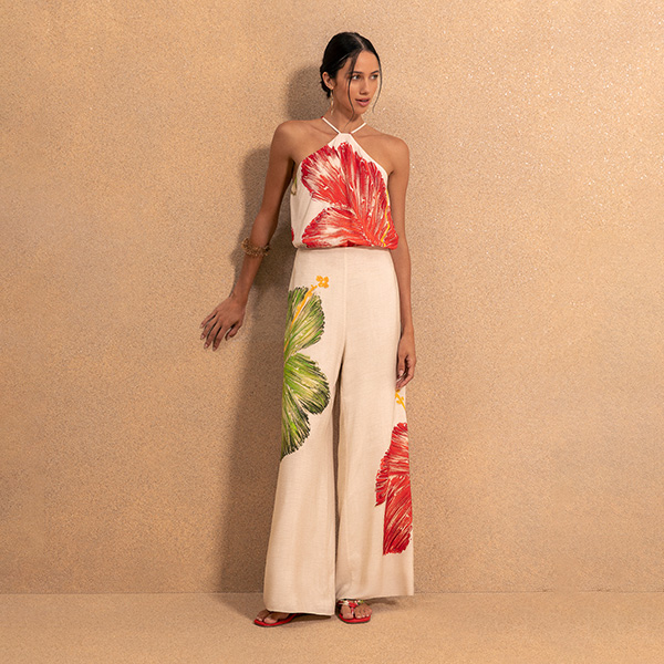 Pantalón Hibiscos Bege