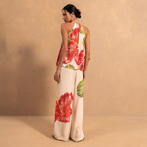 Pantalón Hibiscos Bege