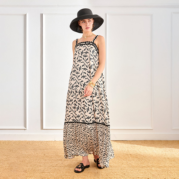 Vestido Estampado Hojas Bicolor