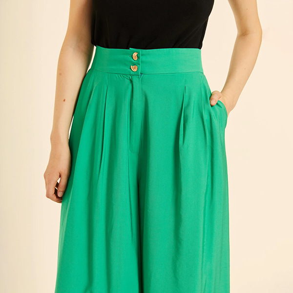 Pantalón-Fluido-Pinzas-Verde