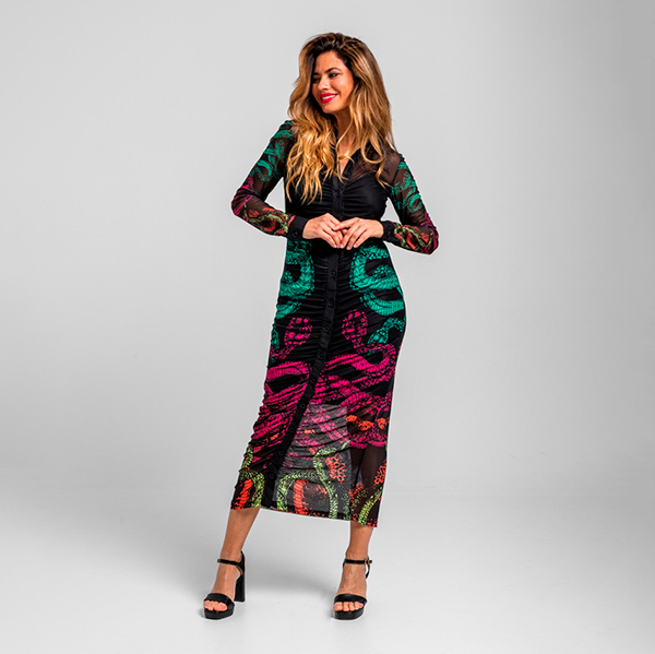 Vestido Camisero Largo Drapeado Veneno