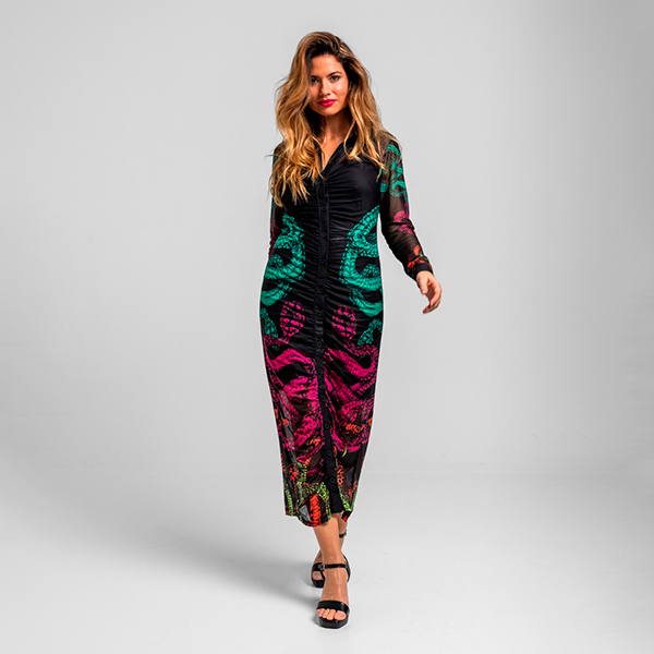 Vestido Camisero Largo Drapeado Veneno