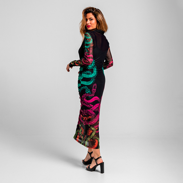 Vestido Camisero Largo Drapeado Veneno