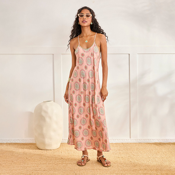 Vestido Largo Estampado Peach