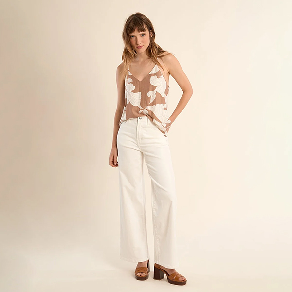 Top Tirantes Beige Chloe Flowers