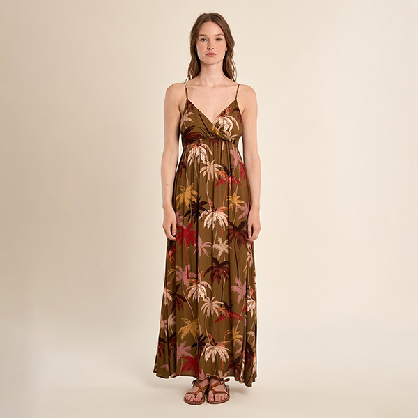 Vestido Largo Verde Estampado Palmeras